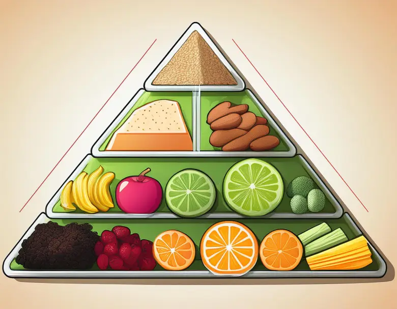 Pyramide alimentaire du régime DASH montrant la proportion recommandée de chaque groupe d'aliments