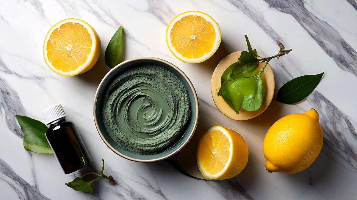 Masque purifiant à l'argile verte et citron pour cheveux gras, idéal pour réguler le sébum