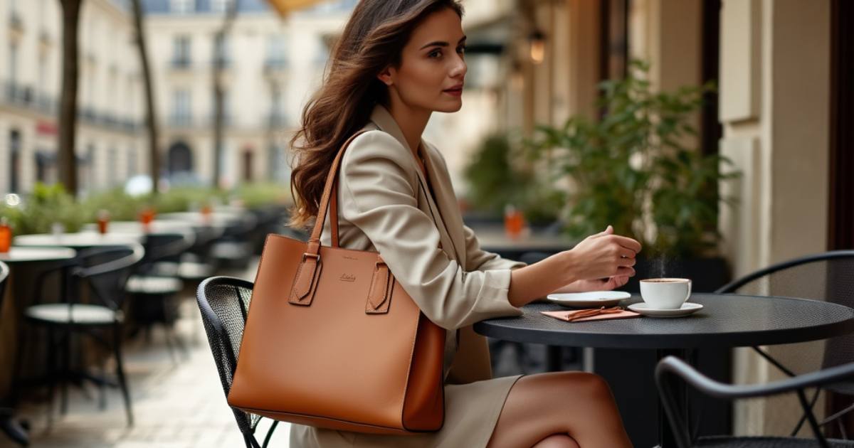 Découvrez le sac porté épaule Le Pliage de Longchamp dans les rues de Paris. Photo lifestyle authentique d'une Parisienne avec l'iconique sac qui fait sensation cet hiver 2024.