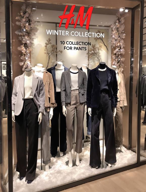 Collection de pantalons chauds et élégants exposée dans une boutique H&M pour l’hiver