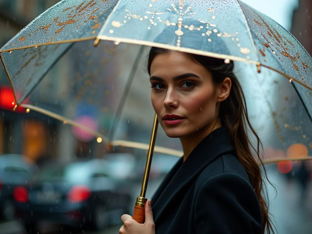 Parapluie transparent avec finitions dorées ou en bois, accessoire tendance pour rester chic sous la pluie