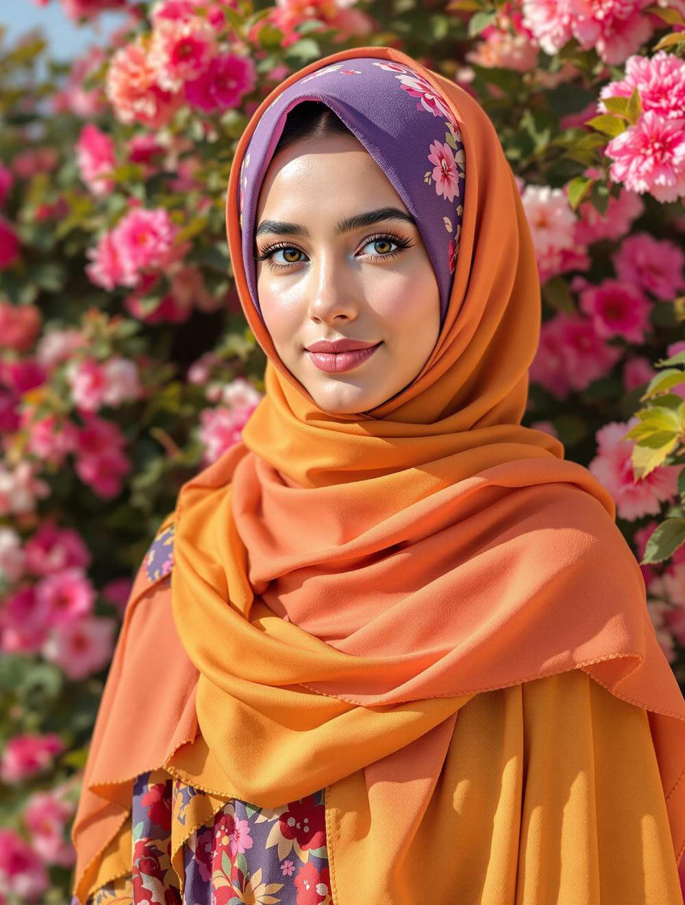 Jeune femme élégante portant un hijab coloré, entourée d’un décor naturel, parfait pour s’inspirer des tendances mode hijab-friendly toutes saisons.