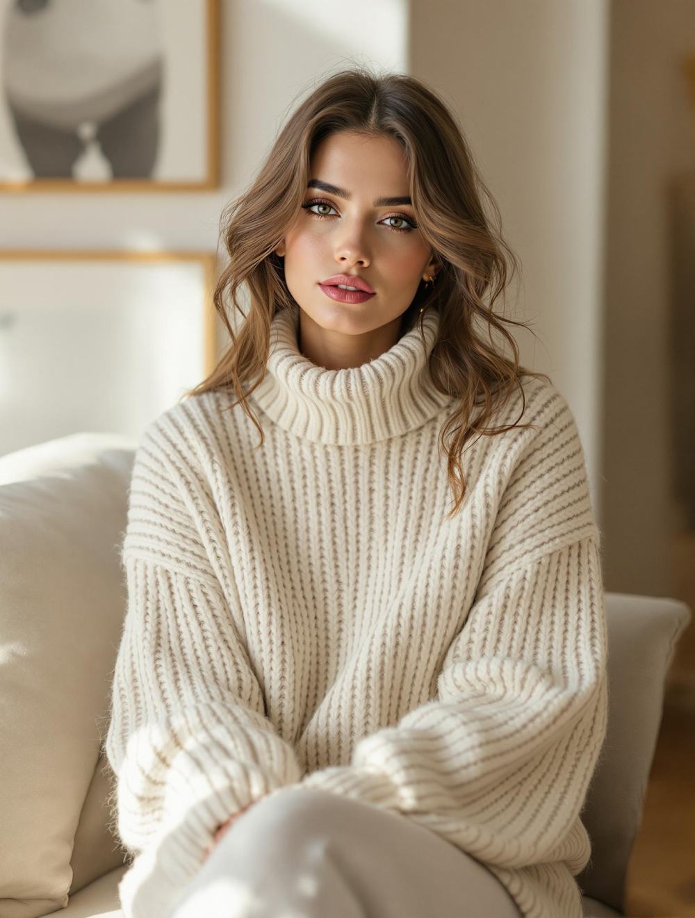 Femme élégante en pull en laine, conseils pour limiter la perte de poils