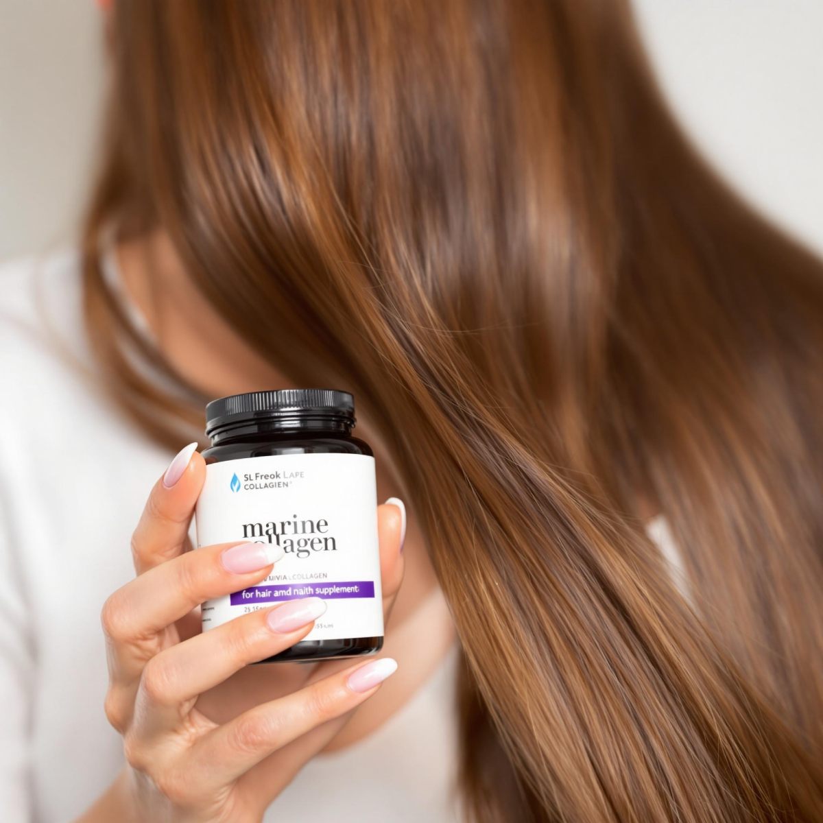 Découvrez cette image captivante illustrant les effets positifs du collagène marin sur la santé des cheveux et des ongles. Parfait pour un contenu bien-être et beauté.