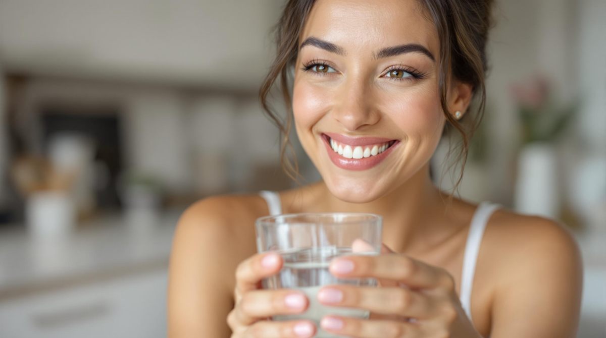 Découvrez cette image inspirante d'une femme préparant un verre de collagène marin en poudre, idéale pour illustrer un contenu sur la supplémentation santé et beauté.