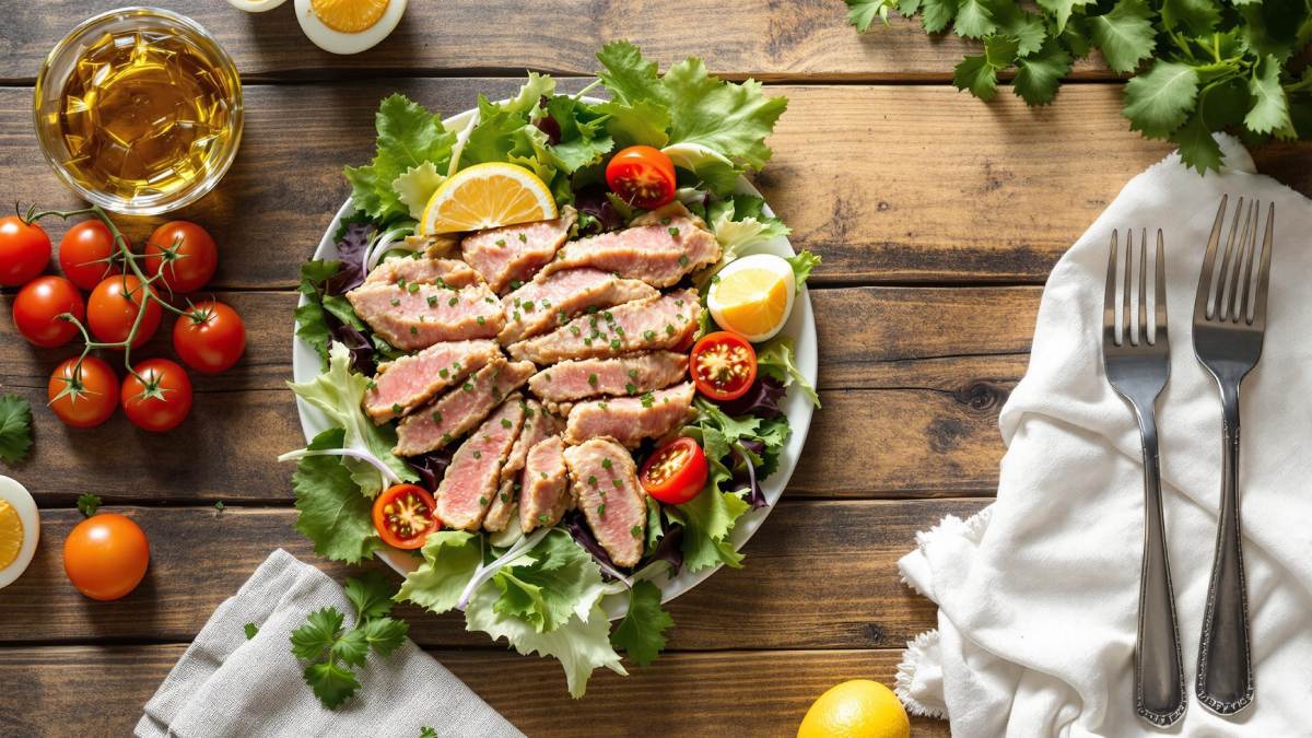 assiette de thon avec autre aliments qui illustre notre régime thon