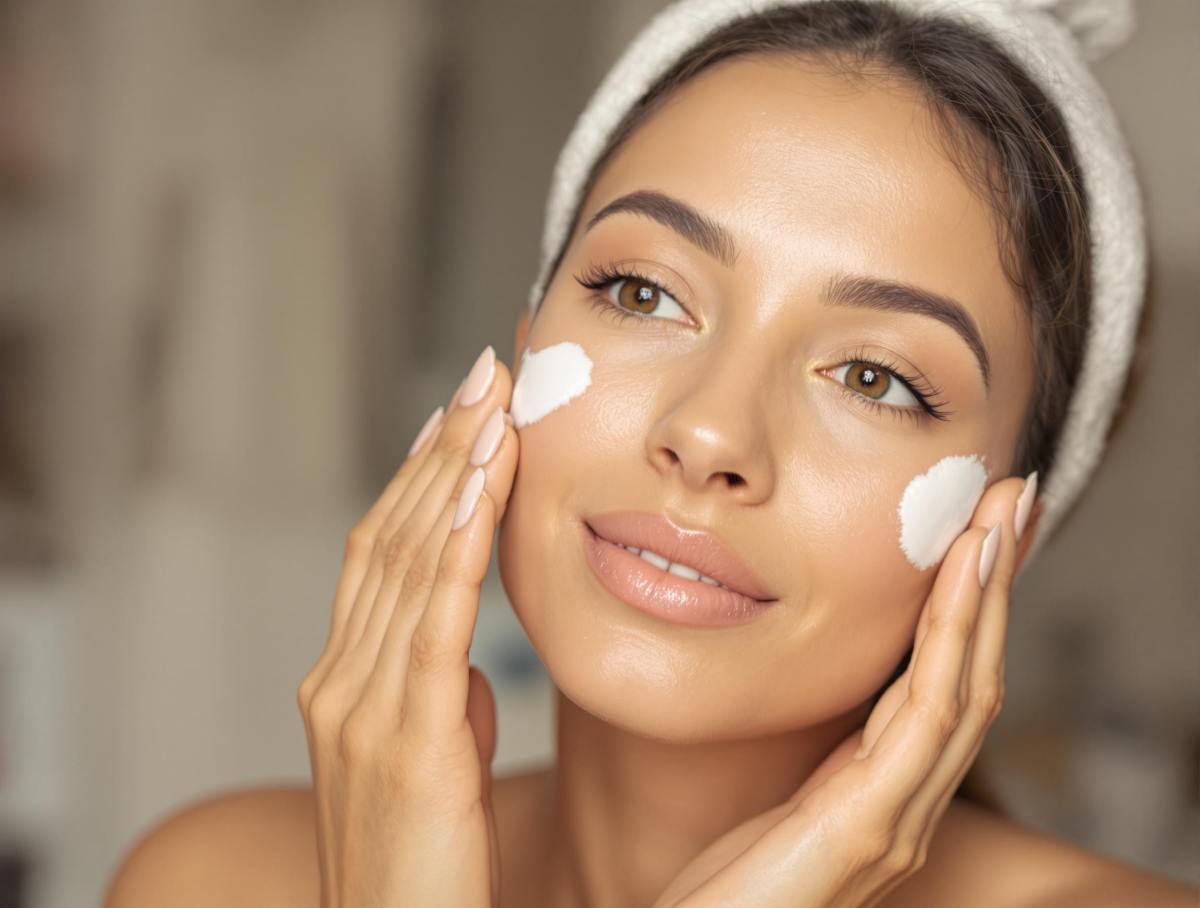 Image illustrant une femme appliquant un sérum hydratant sur sa peau, mettant en avant l'importance des soins pour un teint lumineux.