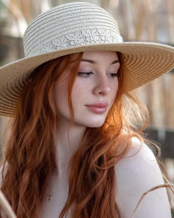 Femme élégante portant un chapeau de paille sous le soleil