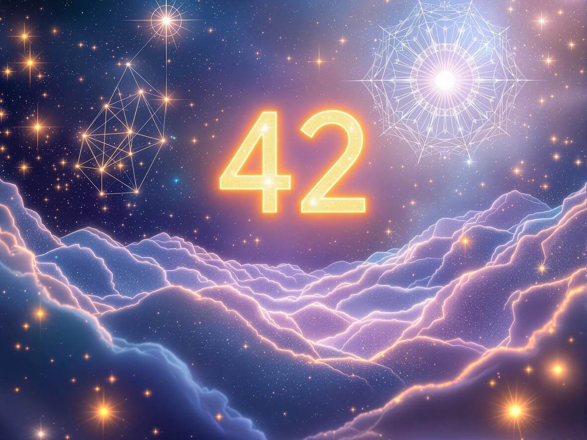 Représentation spirituelle des nombres 42 et 6 en numérologie, symboles d’équilibre, de transformation et d’harmonie intérieure