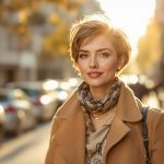 Femme confiante avec une coupe courte tendance et naturelle en 2025