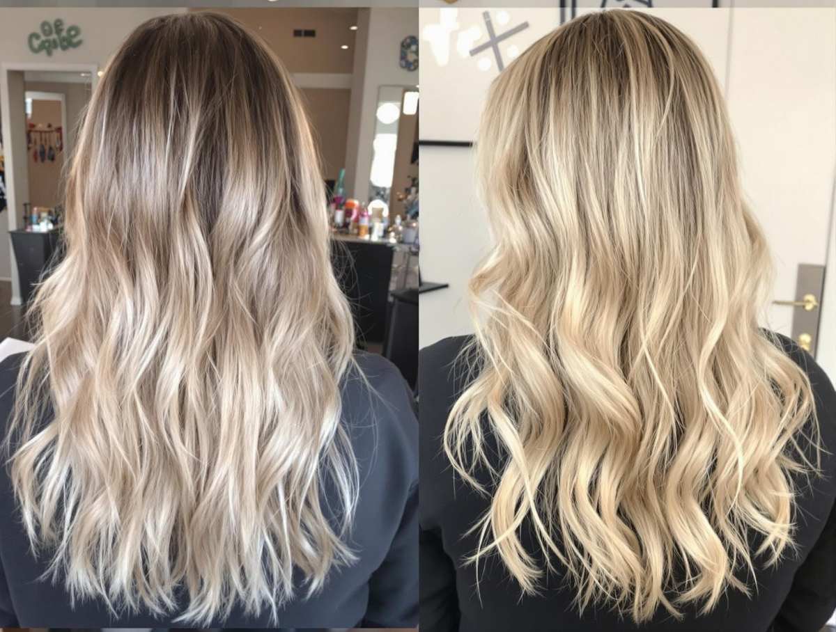 Résultat coloration blond cendré avant-après