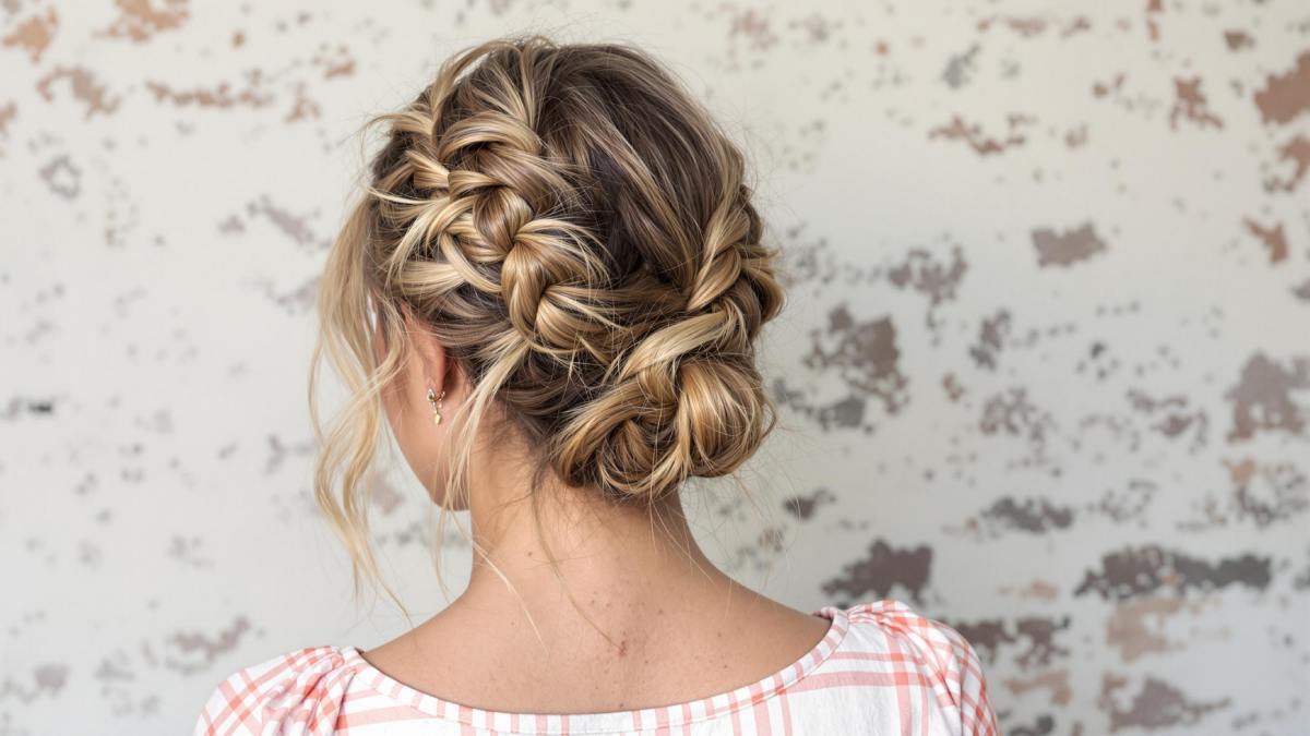 Femme avec demi-bun tressé par temps chaud