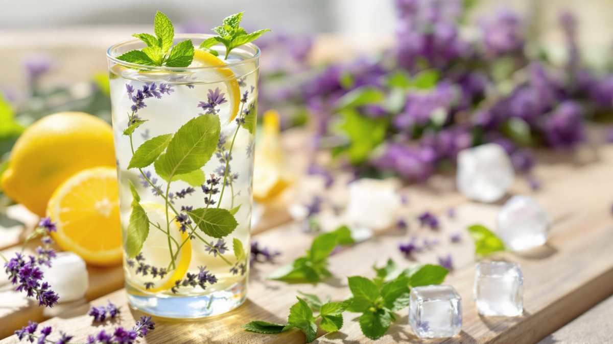 Verre d'infusion glacée aux plantes contre les bouffées de chaleur