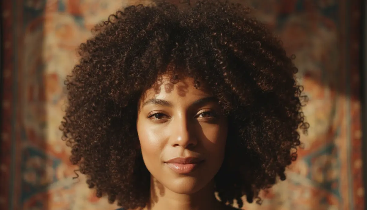 Femme aux cheveux bouclés et crépus naturels exposant la diversité des cheveux texturés pour une routine capillaire adaptée