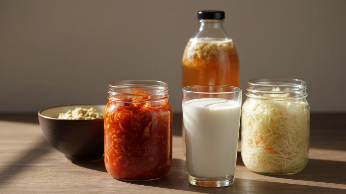 Découvrez comment kimchi, kéfir, choucroute, miso et kombucha reconstituent votre flore intestinale en 3 mois. Recettes faciles et bienfaits scientifiques.