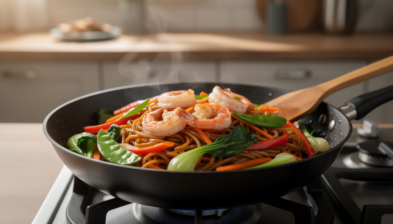 Découvrez une recette facile et rapide de nouilles chinoises aux crevettes, savoureuse et idéale pour un repas gourmand en quelques minutes.