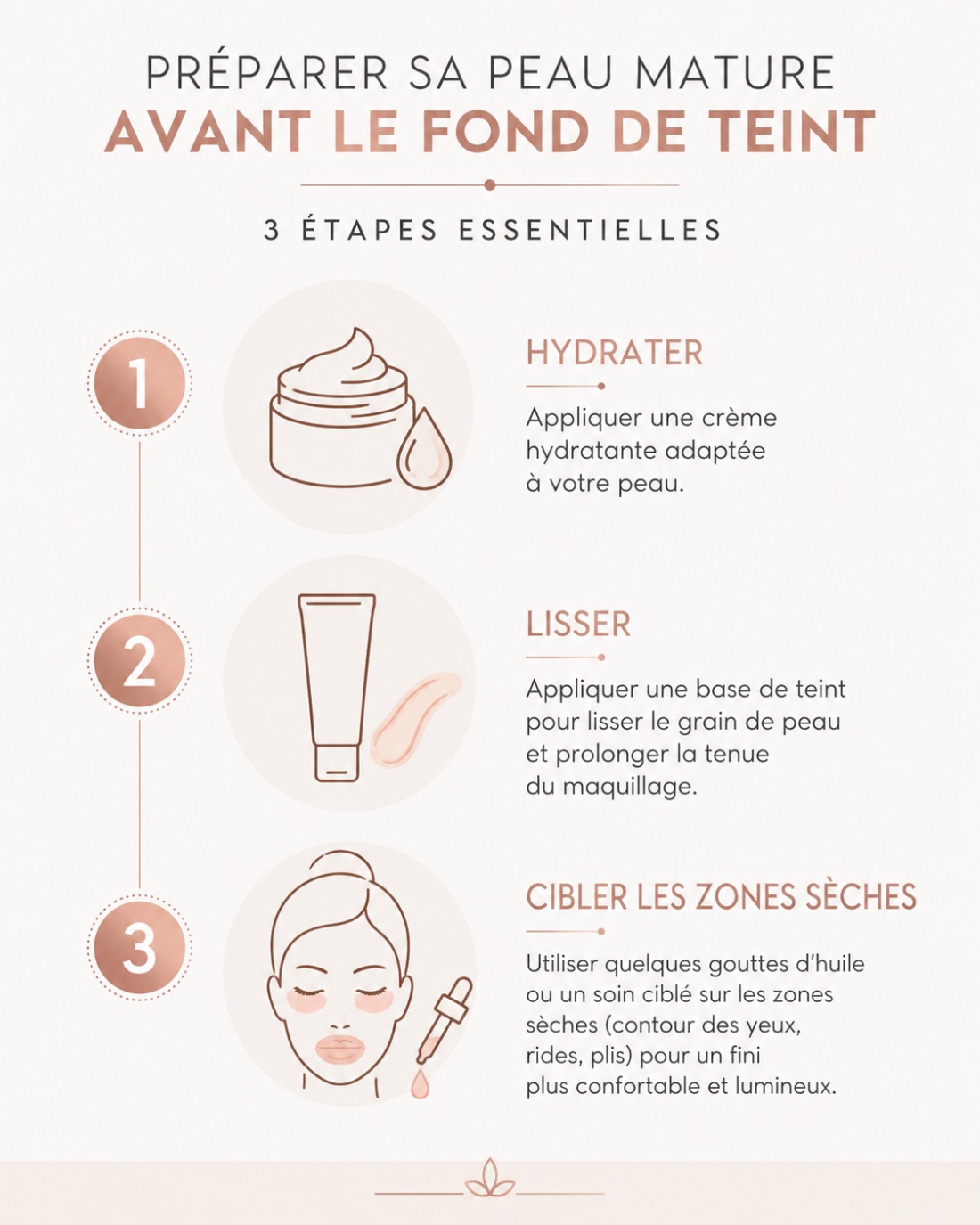 Infographie : 3 étapes pour préparer une peau mature avant le fond de teint