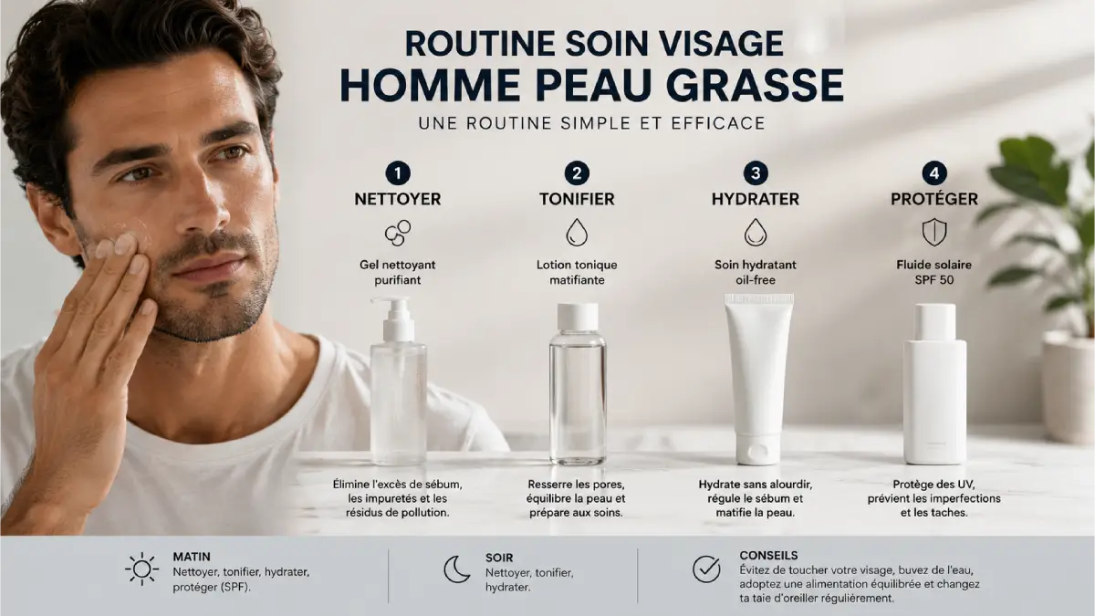 Routine soin visage homme peau grasse