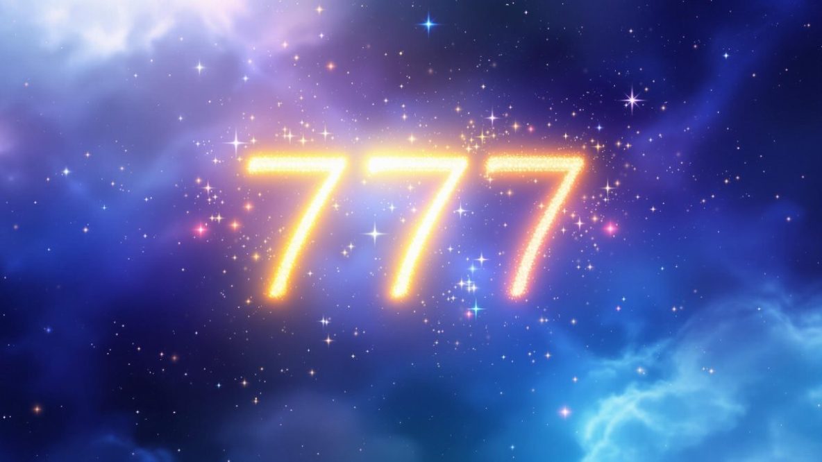 Illustration mystique du chiffre 777 avec une lumière angélique et une énergie spirituelle