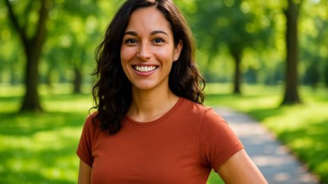 Jeune femme souriante dans un parc – drague et rencontres