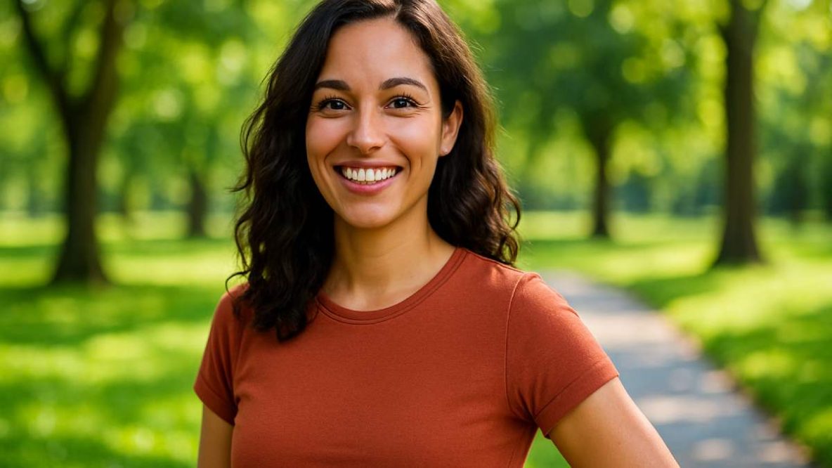 Jeune femme souriante dans un parc – drague et rencontres