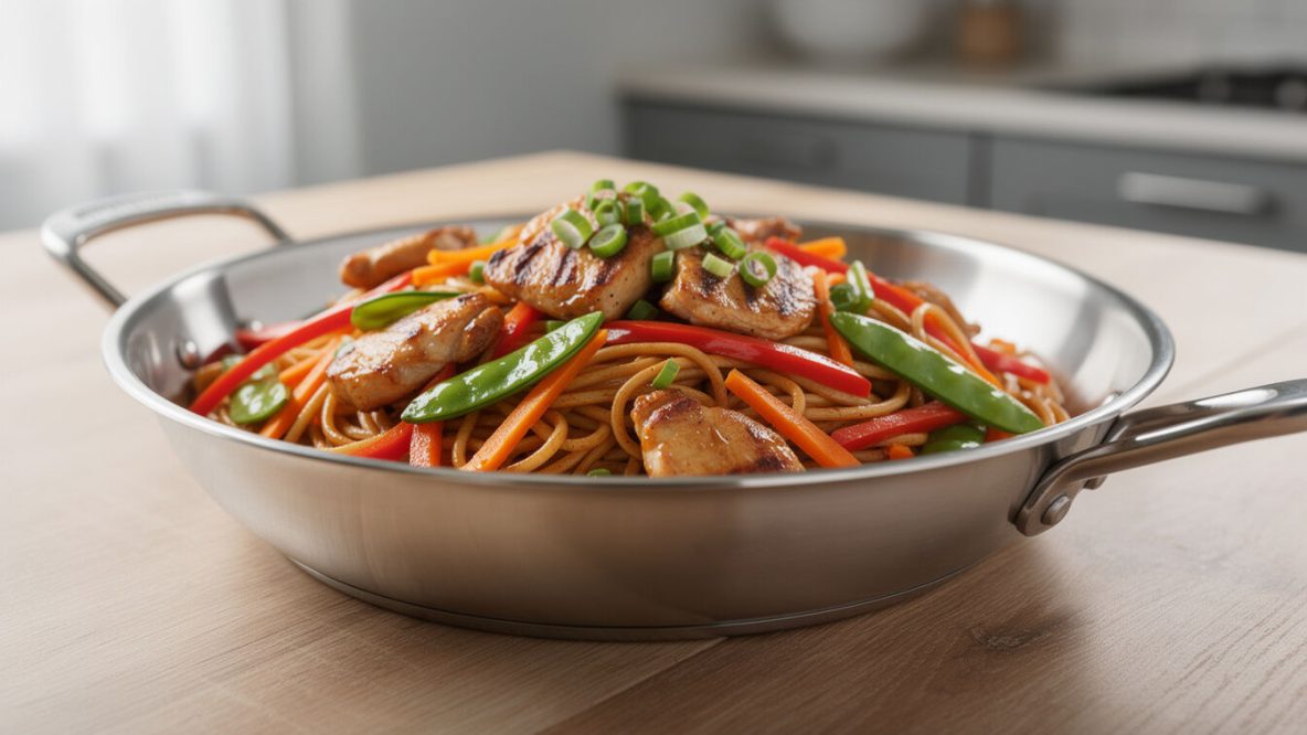 Découvrez notre recette facile et rapide de nouilles sautées au poulet et légumes, un plat savoureux et équilibré parfait pour un repas gourmand en toute simplicité.