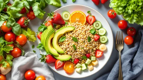 Alimentation saine et équilibrée avec fruits et légumes frais pour perdre du poids naturellement