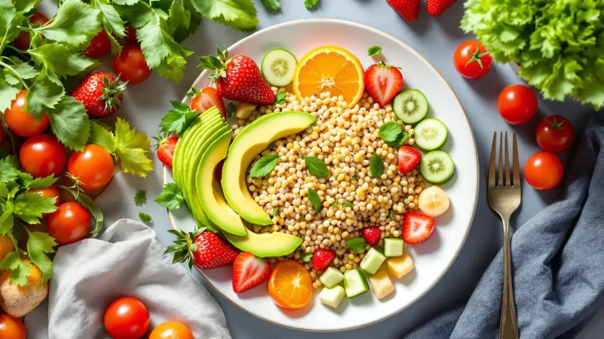 Alimentation saine et équilibrée avec fruits et légumes frais pour perdre du poids naturellement