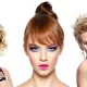Trois femmes avec visage ovale et super coupe de cheveux sur fond blanc