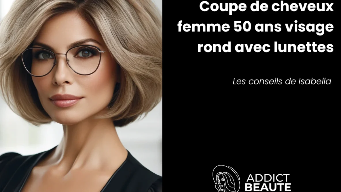 Femme élégante de 50 ans avec coupe bob volumineuse et lunettes tendance, idéal pour visage rond