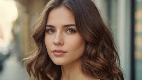 Modèle femme avec coupe de cheveux mi-long
