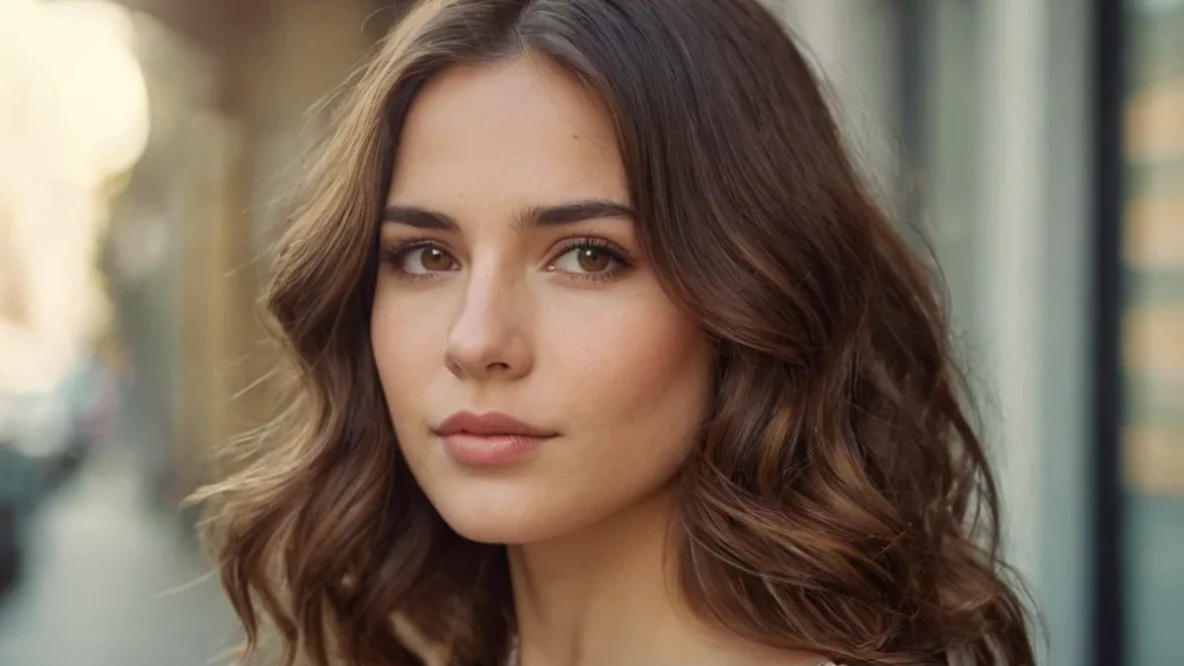 Modèle femme avec coupe de cheveux mi-long