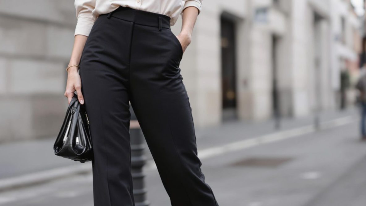 Femme élégante portant un pantalon taille haute et des talons pour un look moderne et élancé