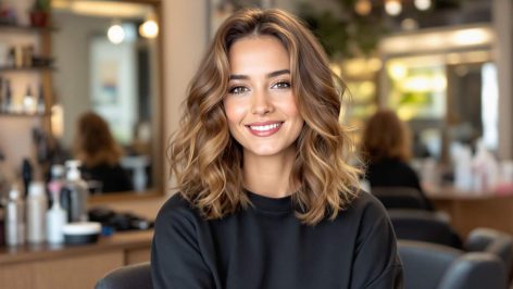 Femme avec une permanente bouclée moderne dans un salon de coiffure Franck Provost
