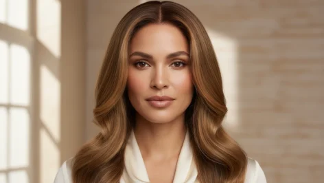 Femme portant une perruque naturelle de qualité avec rendu réaliste et cheveux soyeux