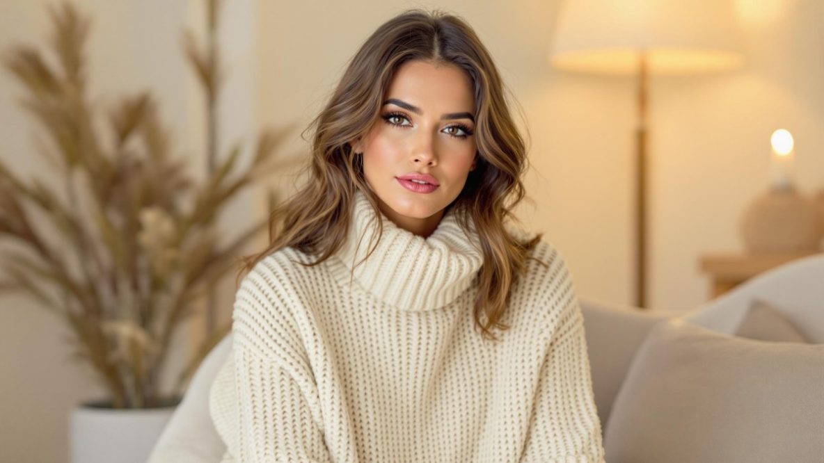 Femme élégante en pull en laine, conseils pour limiter la perte de poils