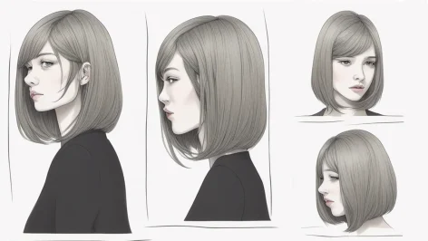 4 portrait de femme avec visage rond et coupe mi-longue avec un léger décalage