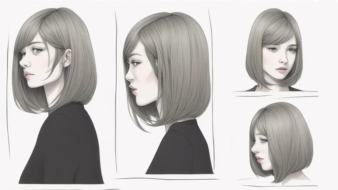 4 portrait de femme avec visage rond et coupe mi-longue avec un léger décalage