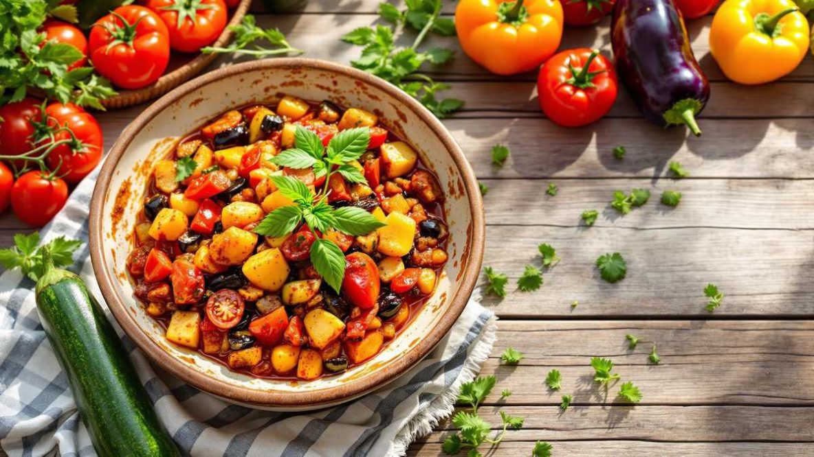 Assiette de ratatouille provençale avec légumes d’été colorés