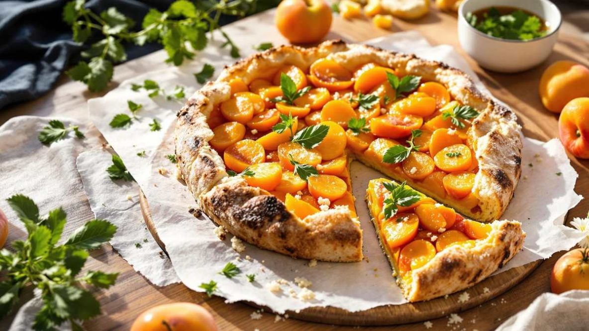 Tarte moelleuse aux abricots faite avec du pain rassis