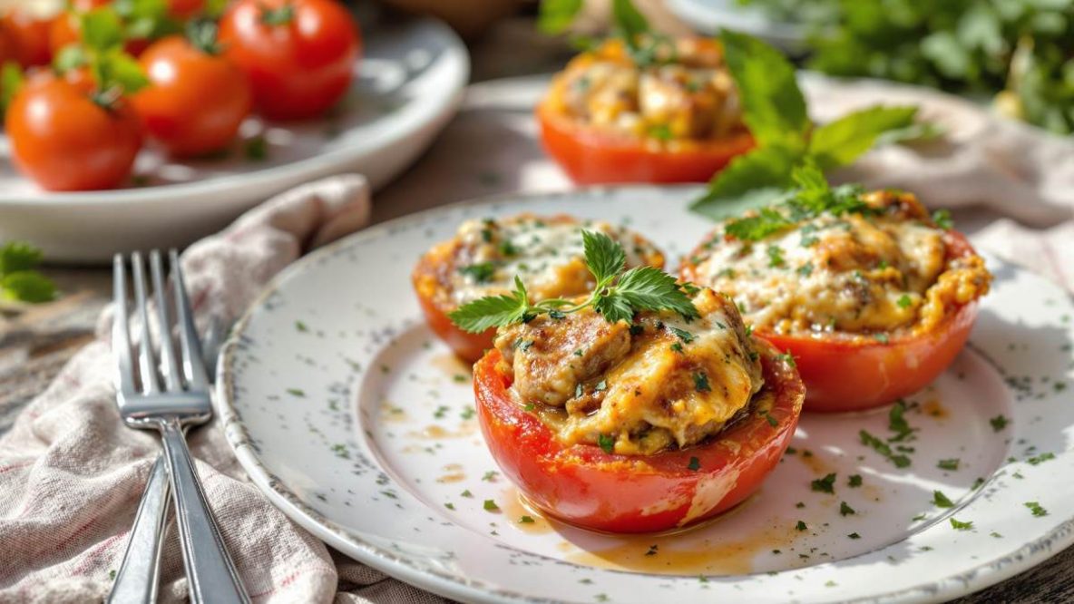 tomates farcies dorées au four avec herbes fraîches