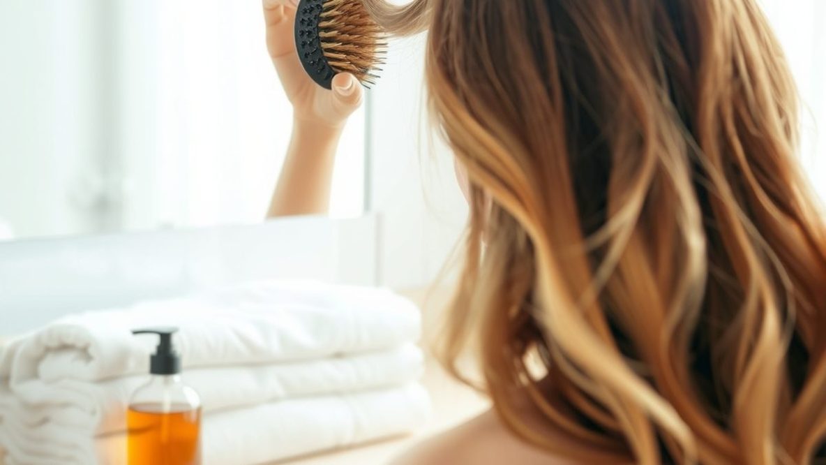 Brushing wavy réalisé au sèche-cheveux avec une brosse ronde, vue de dos sans visage